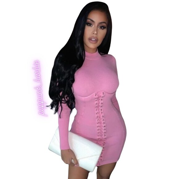 Fashion Nova Setting The Tone Pink Bandage Style Mini‎ Dress NWT - Picture 1 of 10